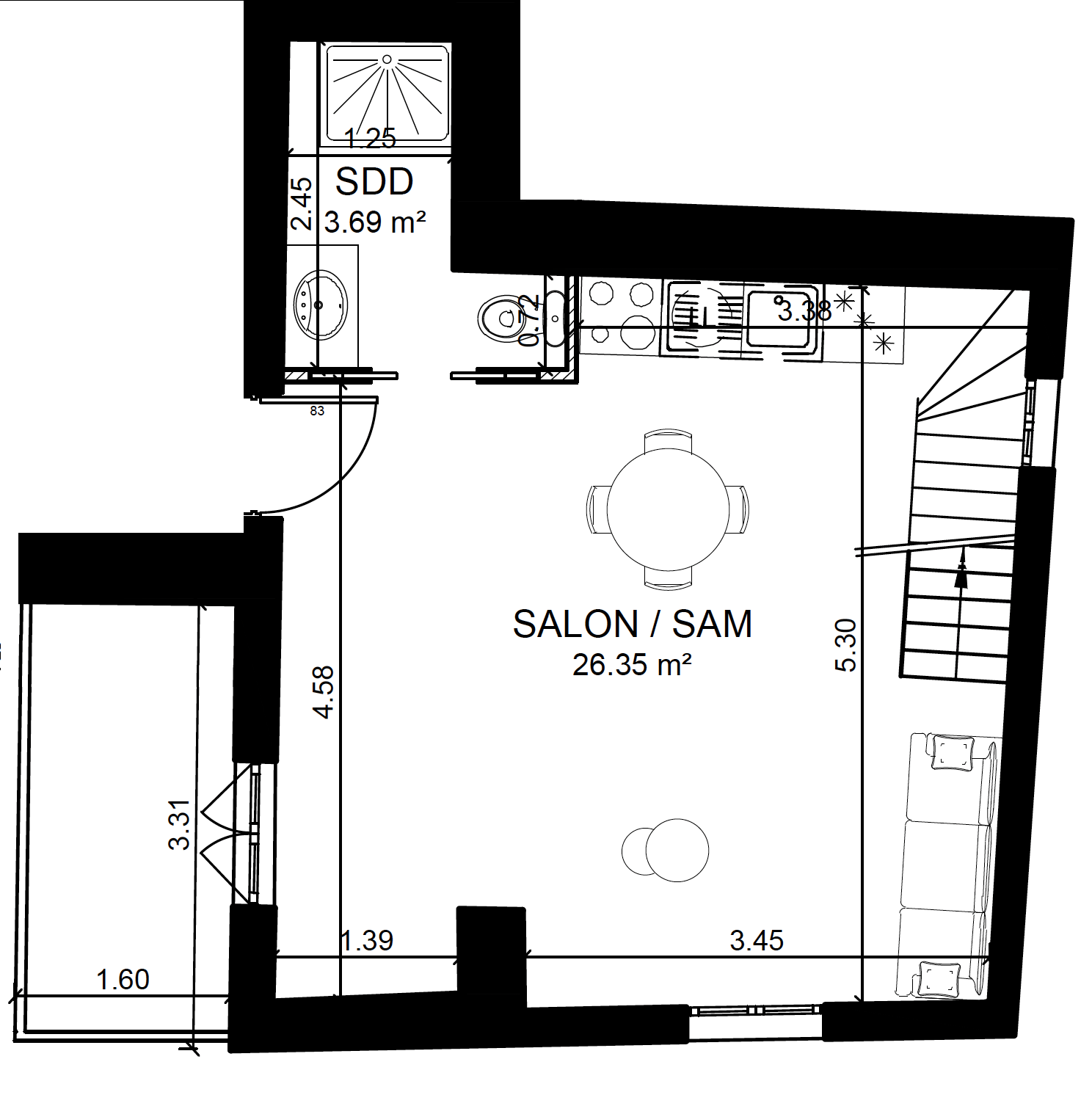 Plan du T2 duplex mezzanine — R+3 · Les Jardins de Sade